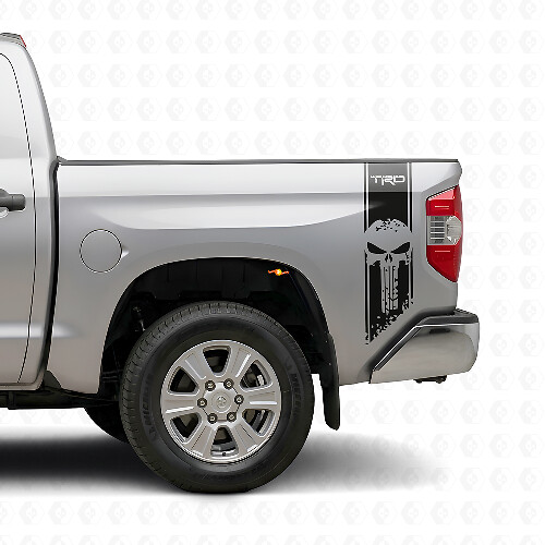 Set di Adesivi Vinilici Laterali Posteriori TRD Punisher Skull per Toyota Tacoma Tundra_1