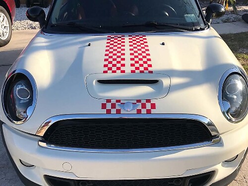 Adesivo in vinile con doppie strisce a scacchi per cofano MINI Clubman 2008-2013