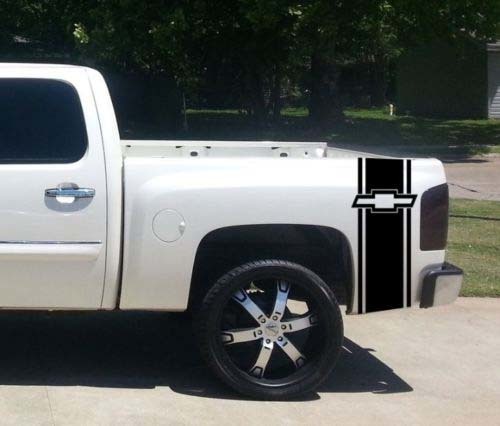 Set di adesivi personalizzati per camion Chevrolet Bow Tie Bed Stripe di (2) per Chevy Pickup 2024
