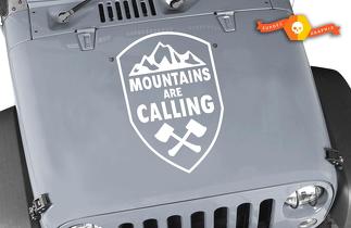 Le montagne stanno chiamando la decalcomania dell'autoadesivo del vinile Crest Si adatta a qualsiasi cappuccio- Jeep wrangler 22b