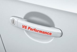 V6 Performance - Kit decalcomanie maniglia portiera - Adesivo emblema auto sportiva da corsa - ROSSO