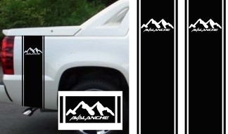 Black Chevy Avalanche Truck Bed Side Stripes Decal Kit Misurazione personalizzata