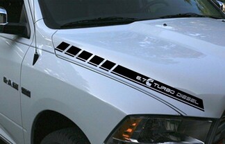 Dodge Ram 2 strisce sul cofano in vinile Decalcomanie turbo diesel da 6,7 ​​litri Hemi Mopar Graphics Rt Now