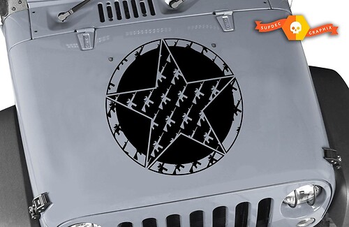 Adesivo in vinile con cappuccio a stella per fucile Oscar Mike M4 M16A2 5.56 per Jeep Wrangler