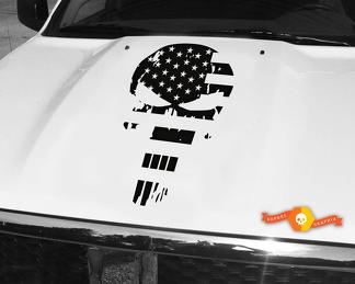American Flag Punisher Skull Vinyl Hood Decal Camion Jeep Wrangler Dodge Ford GM