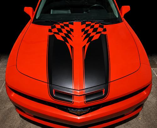 Adesivo in vinile a strisce gemelle a scacchi per cofano per Chevrolet Camaro SS, RS 2010-2013