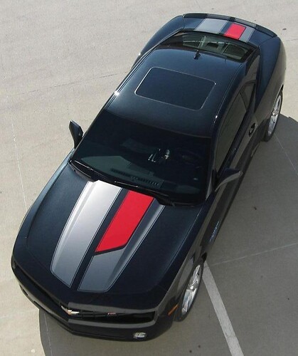45th Anniversary Style Asymmetric Rally Stripe Kit — Adesivo in vinile (cofano, baule, spoiler posteriore) per Chevrolet Camaro RS 2011-2013