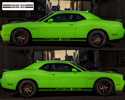 CUSTOM TEXT Outline Twin Rocker Stripe Pair Minigonna Adesivo in vinile per Dodge Challenger 2009-2018