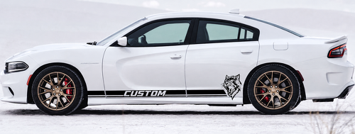 CUSTOM Cat Dual Stripes — Adesivo in vinile (sottoporta) per Dodge Charger Hellcat 2011-2018