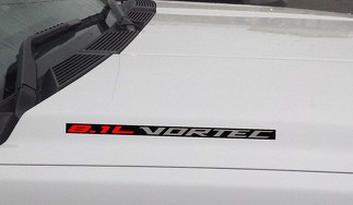 Adesivo in vinile per cofano Vortec da 8,1 litri: Chevrolet Silverado GMC Sierra (blocco) Sfondo nero