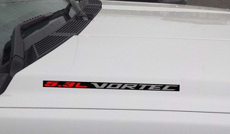 Adesivo in vinile per cofano Vortec da 5,3 litri: Chevrolet Silverado GMC Sierra (blocco) Sfondo nero