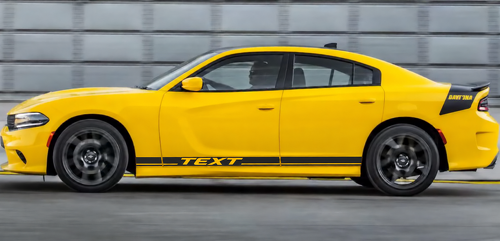Hemi TEXT Dual Stripes — Adesivo in vinile (sottoporta) per Dodge Charger 2011-2018