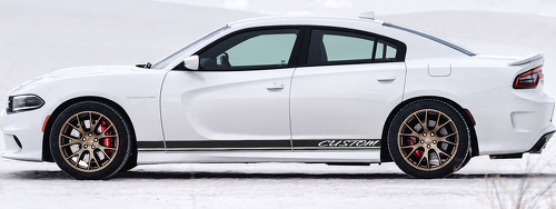 CUSTOM Cursive Twin Rocker Stripe Pair Minigonna Adesivo in vinile per Dodge Charger
