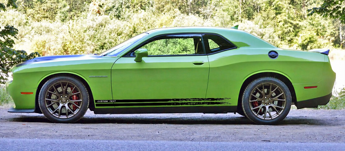 CUSTOM TEXT Dual Torn Rocker Stripes Minigonna Adesivo in vinile per Dodge Challenger