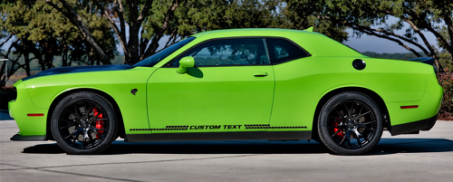ADESIVO IN VINILE TESTO PERSONALIZZATO Coppia di strisce scalate per minigonne per Dodge Challenger 2008-2018