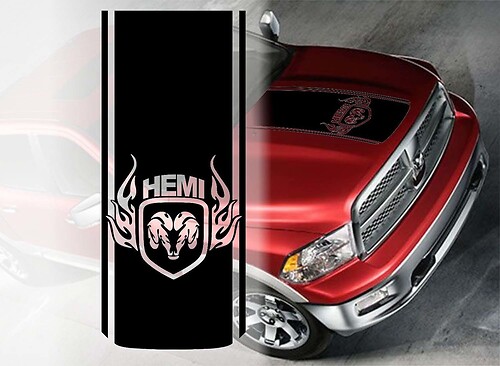 Adesivo in Vinile Contorno Stile Hemi per Cofano RAM 1500 Rebel