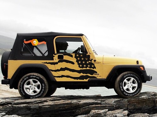 Adesivo in vinile con bandiera USA effetto usurato per Jeep Wrangler 1999-2006
