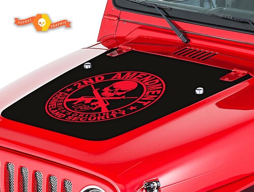 Adesivo in Vinile con Teschio e Armi per Cappuccio 2nd Amendment per Jeep Wrangler 1999-2006