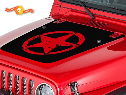 Adesivo in Vinile con Stella Invecchiata per Cofano Jeep Wrangler 1999-2006
