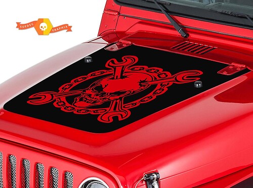 Adesivo Vinilico Cofano Chiave Inglese Teschio Meccanico per Jeep Wrangler 1999-2006