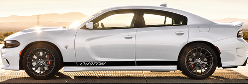 CUSTOM Cursive Solid Rocker Stripe Pair Minigonna Adesivo in vinile per Dodge Charger 2011-2017