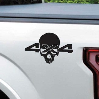 (2X) Teschio 4 X4 Logo Decal Vinile Adesivo Camion Letto Carbone Rullo Per Dodge Ram 1500