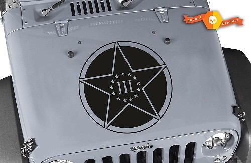 Adesivo in Vinile Blackout con Logo 3 Percenters Military Star per Cofano Jeep Wrangler