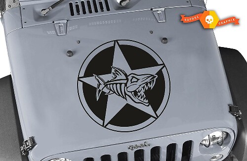Oscar Mike Fish Skeleton Militare Stella Adesivo Cofano per Jeep Wrangler
