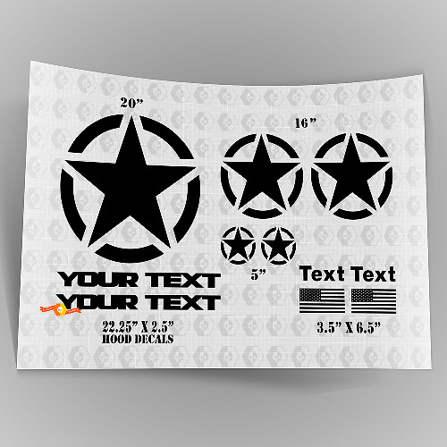 Kit decalcomanie stella militare stile Jeep Wrangler Oscar Mike + decalcomanie adesivi per cofano
