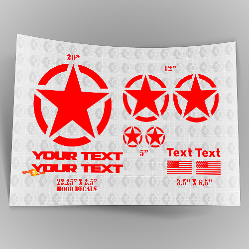 Kit decalcomanie stella militare stile Jeep Wrangler Oscar Mike + decalcomanie adesivi per cofano
