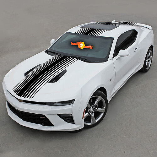 Chevrolet Camaro 2010-2020 Top Strobe Stripes su cofano, tetto e parte posteriore
