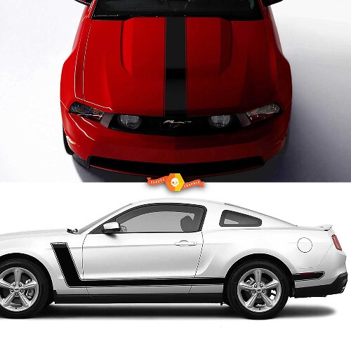 Kit Adesivi in Vinile per Cofano e Strisce Laterali Stile Racing per Musclecar Mustang 2005-2024