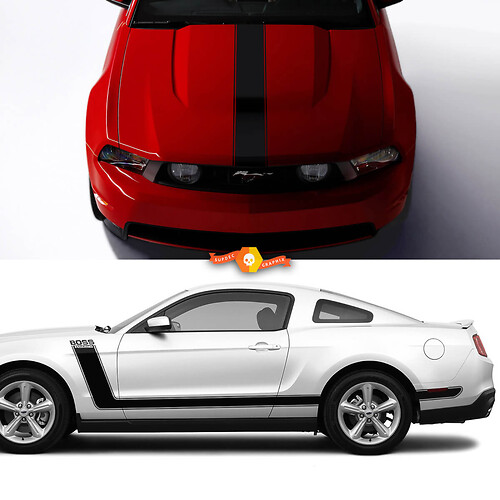 Kit decalcomanie adesivi per cofano e strisce laterali Boss Racing 302 per Ford Mustang
