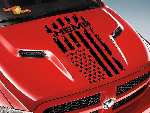 DODGE RAM Hemi 1500 2500 - 1x COFANO DECAL grafica vinile striscia adesivo bandiera logo
