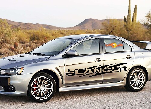 MITSUBISHI LANCER 2x strisce laterali decalcomanie corpo in vinile adesivo grafica emblema logo
