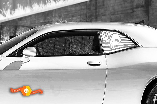 2 adesivi grafici per decalcomanie per parabrezza in vinile con bandiera statunitense personalizzata per finestra Dodge Challenger
