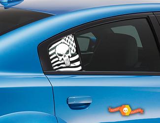 2 adesivi grafici per decalcomanie per parabrezza in vinile Punisher della bandiera degli Stati Uniti della finestra di Dodge Charger

