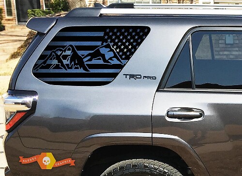  Kit di Adesivi in Vinile per Finestrino Laterale Posteriore con Bandiera USA TRD Mountain per Toyota 4Runner 2010-2018