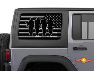 4 Soldati USA Flag Parabrezza Decal American Veteran - Jeep Hardtop Wrangler JKU Stickers
