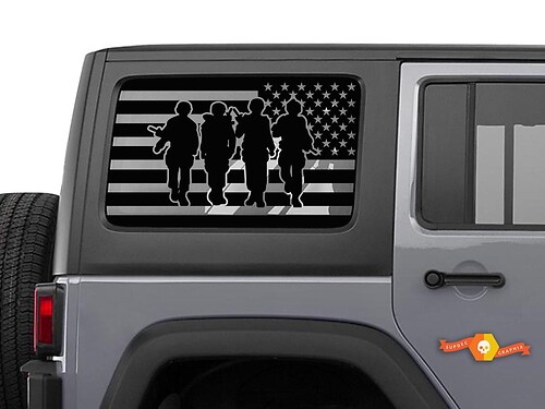 4 Soldati USA Bandiera Adesivo in Vinile per Parabrezza per Jeep Wrangler