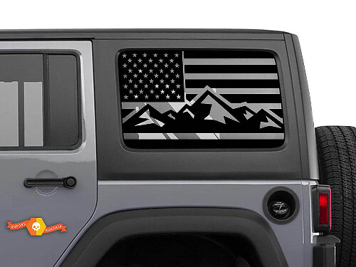 Adesivi in Vinile per Finestrino Laterale Posteriore con Bandiera USA Montagna Coppia per Jeep Wrangler