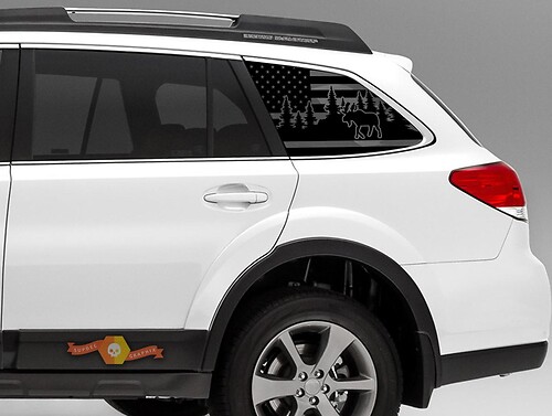 Adesivo in Vinile Sagoma Alce con Bandiera USA per Finestrino Laterale Subaru Outback 2015-2019