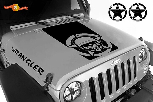 Teschio militare oscurante 5 pezzi cofano in vinile Adesivi decalcomanie set Jeep Wrangler JK JKU LJ TJ
