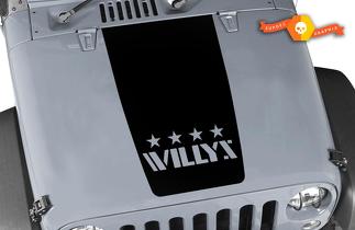 Jeep Willys wrangler vintage logo vinile adesivo cappuccio decalcomania
