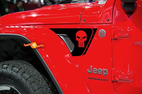 Adesivo in Vinile con Teschio Punisher e Presa d'Aria per Passaruota per Jeep Wrangler