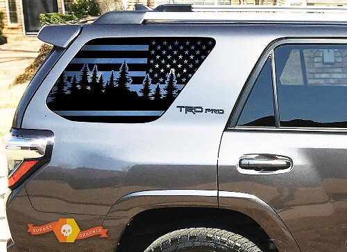 Adesivo in vinile con bandiera USA e foresta per finestra Toyota 4Runner 2010-2019