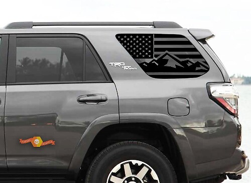 Adesivi in Vinile con Bandiera USA e Montagna per Finestrino Laterale Posteriore Toyota 4Runner 2010-19