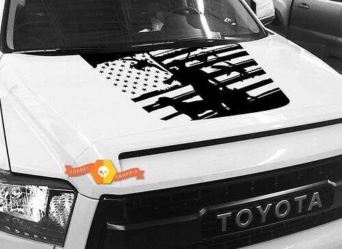 Decalcomania grafica per cappuccio USA Distressed Flag Duck Hunter per TOYOTA TUNDRA 2014 2015 2016 2017 2018 #9
