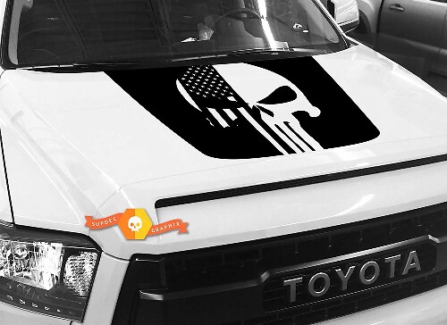 Adesivo in vinile cofano con teschio Punisher e bandiera USA per Toyota Tundra 2014-2018