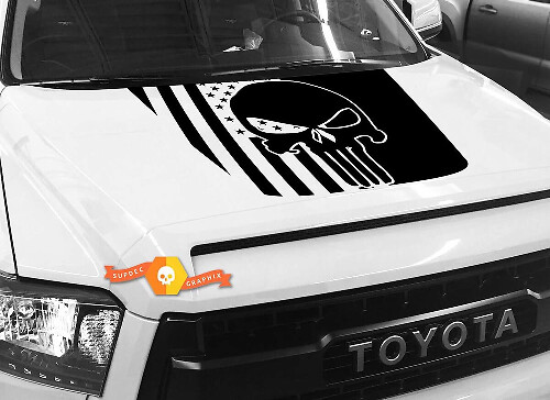 Adesivo in Vinile Cappuccio con Bandiera USA e Teschio Punisher per Toyota Tundra 2014-2018